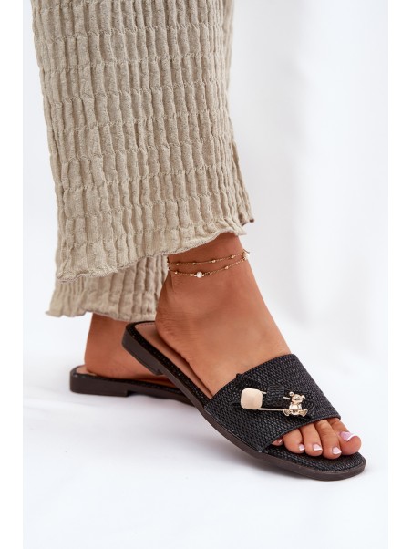 Ladies Flat Heel Sandals With Bow Black Sallariela