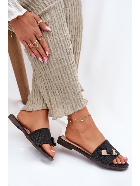 Ladies Flat Heel Sandals With Bow Black Sallariela