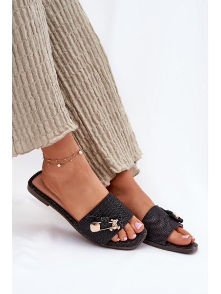 Ladies Flat Heel Sandals With Bow Black Sallariela
