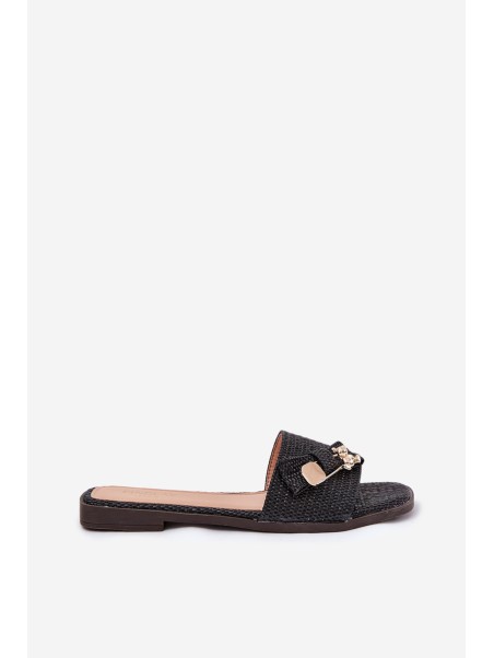 Ladies Flat Heel Sandals With Bow Black Sallariela