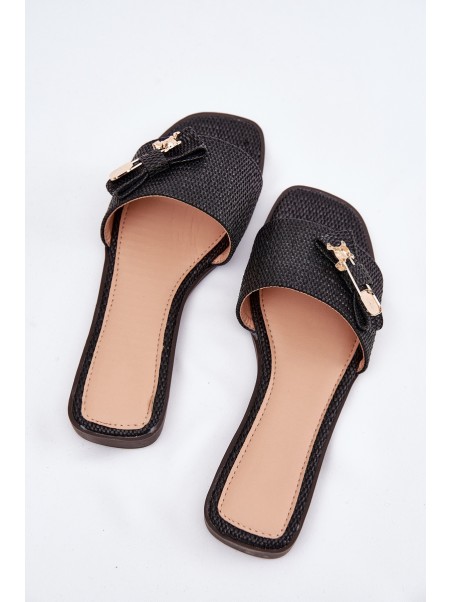 Ladies Flat Heel Sandals With Bow Black Sallariela