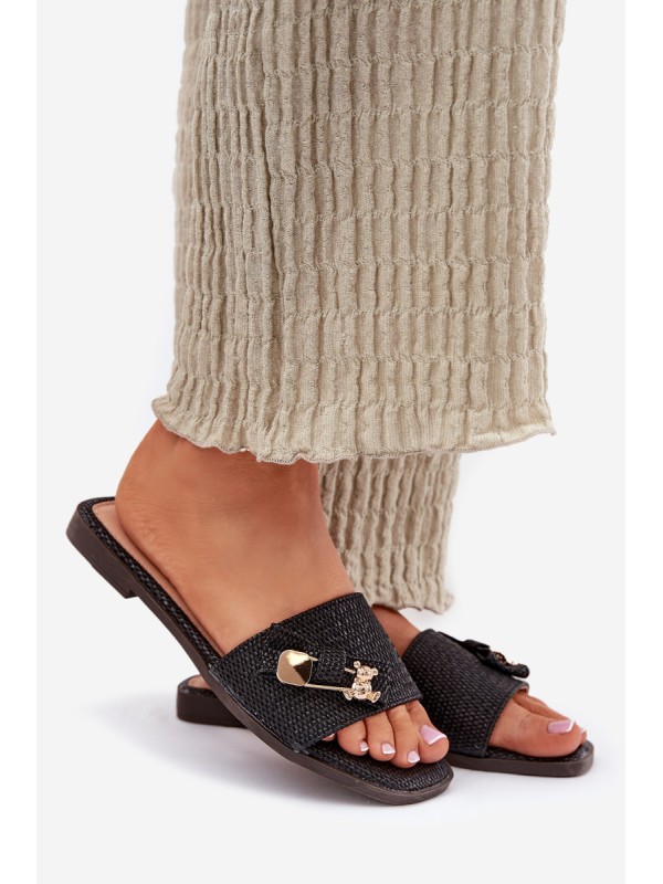Ladies Flat Heel Sandals With Bow Black Sallariela