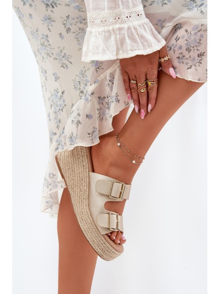 Wedge Sandals For Women With Braiding And Buckles Gold Pasinea
