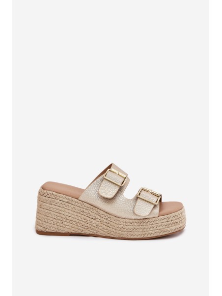 Wedge Sandals For Women With Braiding And Buckles Gold Pasinea