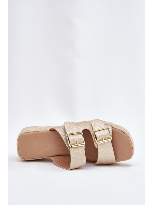 Wedge Sandals For Women With Braiding And Buckles Gold Pasinea