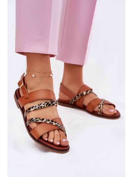 Women's Sandals On Flat Heel With Straps Leopard Sergio Leone SK086H Camel