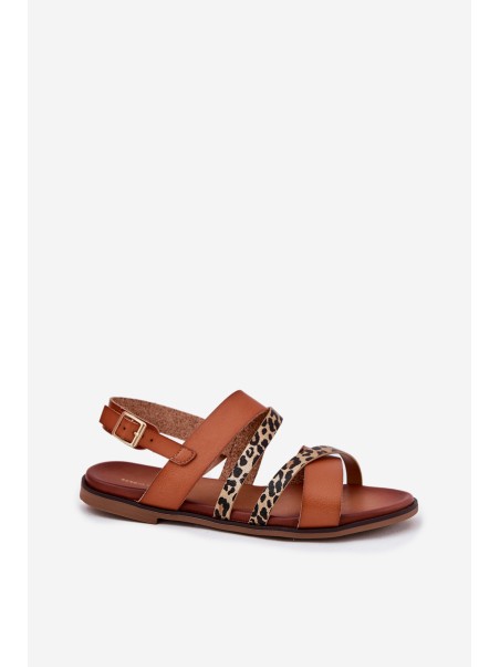 Women's Sandals On Flat Heel With Straps Leopard Sergio Leone SK086H Camel