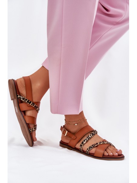 Women's Sandals On Flat Heel With Straps Leopard Sergio Leone SK086H Camel