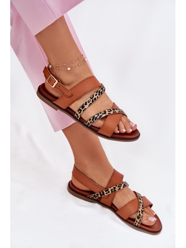 Women's Sandals On Flat Heel With Straps Leopard Sergio Leone SK086H Camel