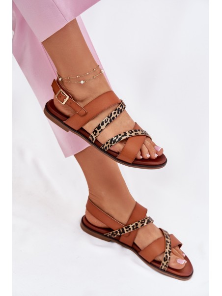 Women's Sandals On Flat Heel With Straps Leopard Sergio Leone SK086H Camel