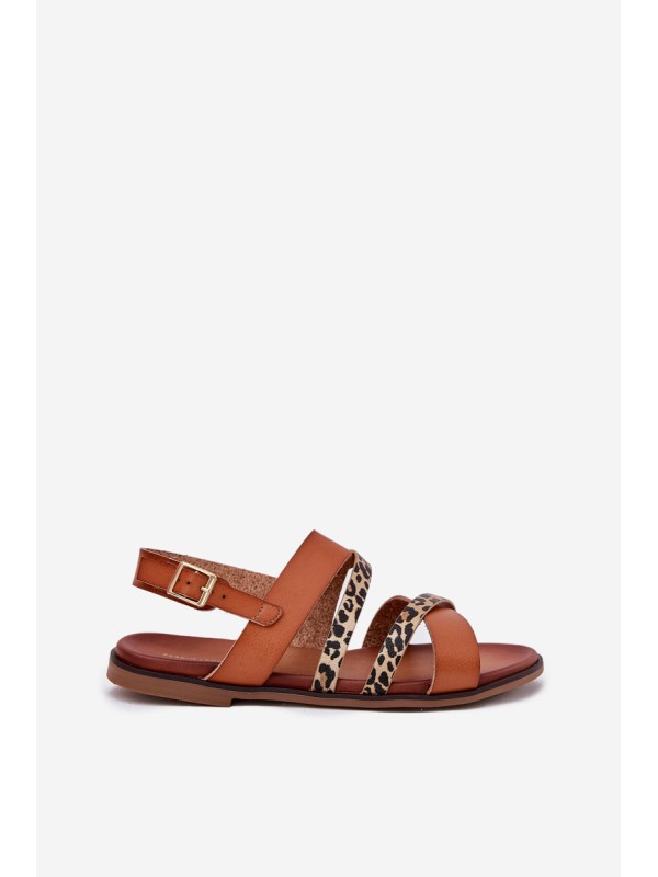 Women's Sandals On Flat Heel With Straps Leopard Sergio Leone SK086H Camel