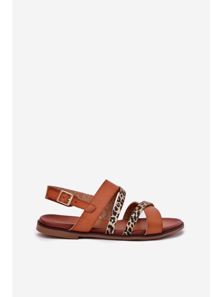 Women's Sandals On Flat Heel With Straps Leopard Sergio Leone SK086H Camel