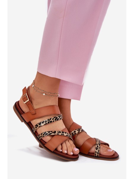 Women's Sandals On Flat Heel With Straps Leopard Sergio Leone SK086H Camel