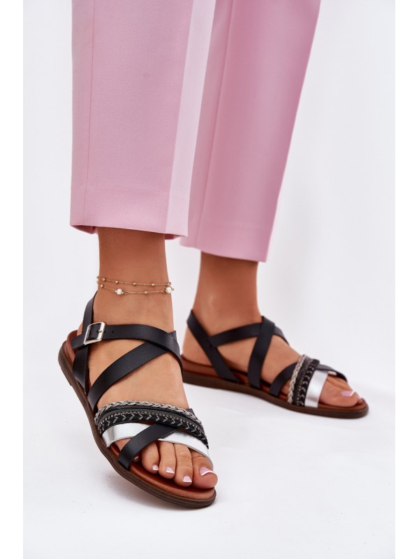 Womens Flat Sandals With Straps Black Sergio Leone SK087H 2