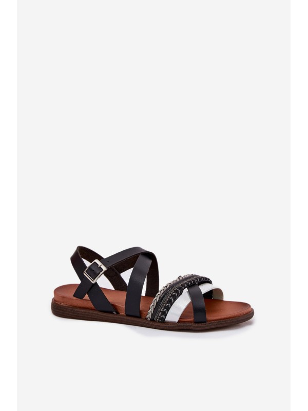 Womens Flat Sandals With Straps Black Sergio Leone SK087H