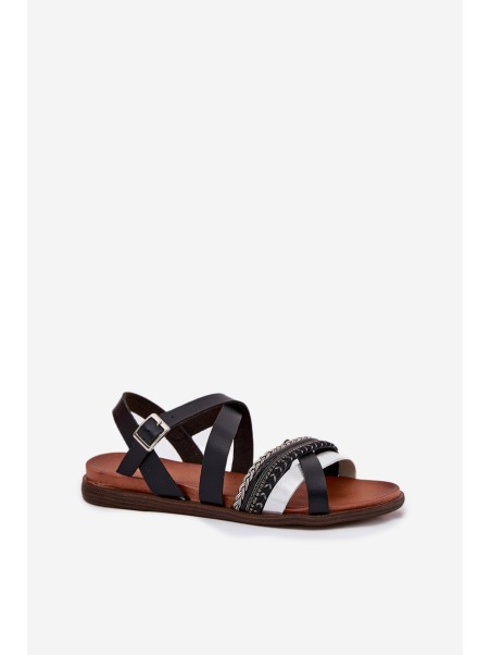 Womens Flat Sandals With Straps Black Sergio Leone SK087H
