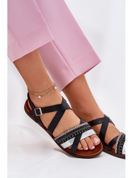 Womens Flat Sandals With Straps Black Sergio Leone SK087H