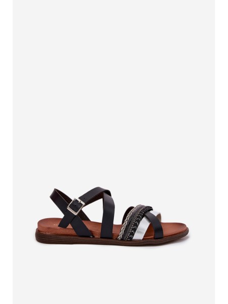 Womens Flat Sandals With Straps Black Sergio Leone SK087H