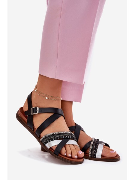 Womens Flat Sandals With Straps Black Sergio Leone SK087H