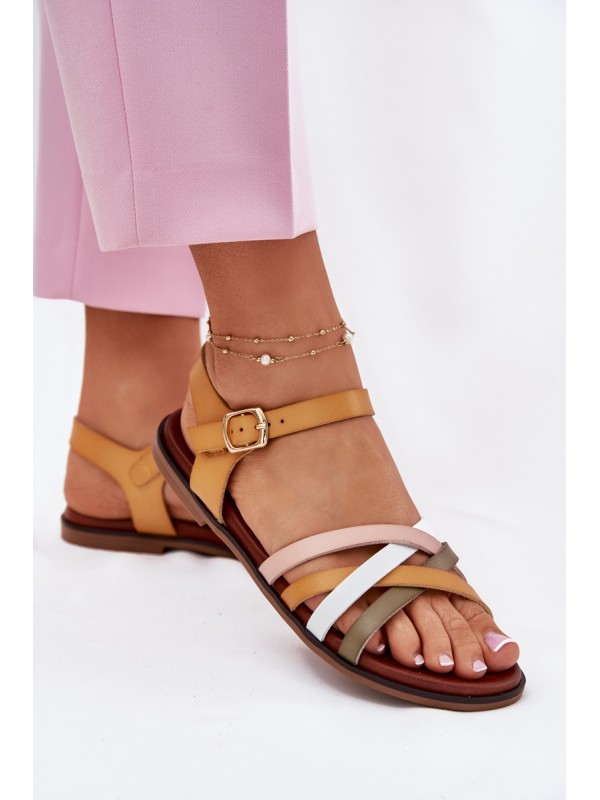 Womens sandals with interlacing straps SK090H yellow Sergio Leone