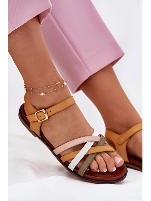Womens sandals with interlacing straps SK090H yellow Sergio Leone