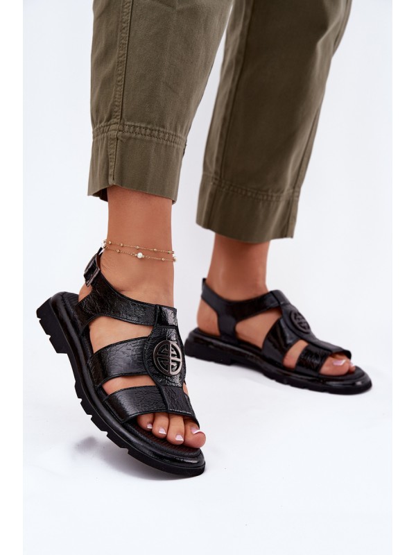 Leather Women's Sandals Patent With Decorative Detail Artiker 56C0691 Black