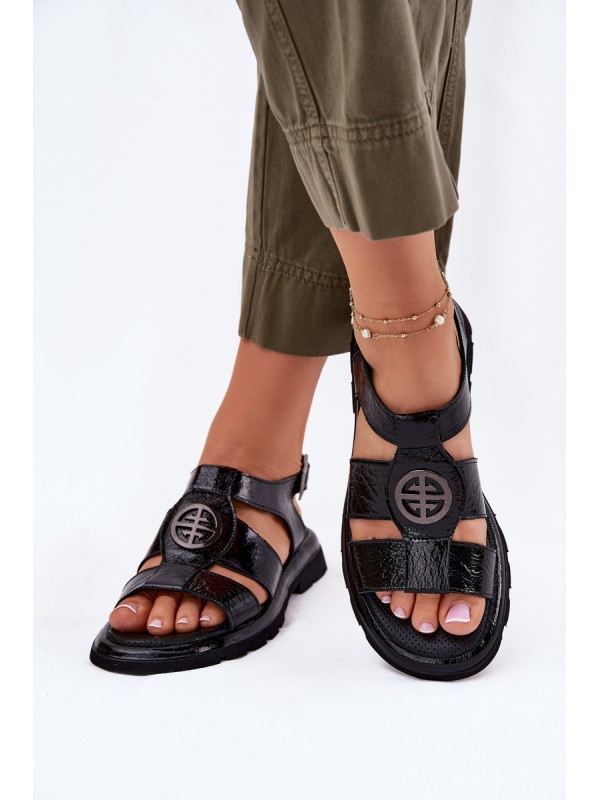 Leather Women's Sandals Patent With Decorative Detail Artiker 56C0691 Black 2