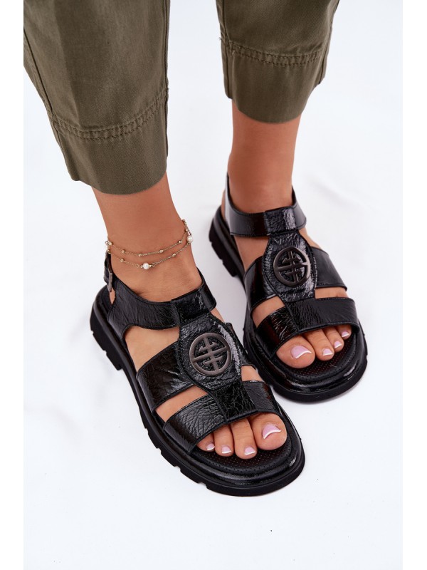 Leather Women's Sandals Patent With Decorative Detail Artiker 56C0691 Black Leather Women's Sandals Patent With Decorative Detail Artiker 56C0691 Black