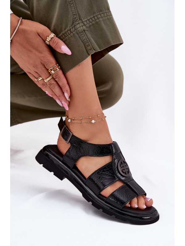 Leather Women's Sandals Patent With Decorative Detail Artiker 56C0691 Black Leather Women's Sandals Patent With Decorative Detail Artiker 56C0691 Black