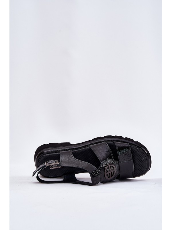 Leather Women's Sandals Patent With Decorative Detail Artiker 56C0691 Black Leather Women's Sandals Patent With Decorative Detail Artiker 56C0691 Black