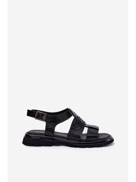 Leather Women's Sandals Patent With Decorative Detail Artiker 56C0691 Black
