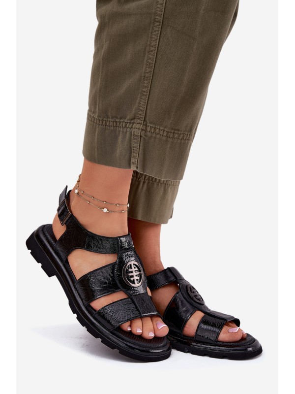 Leather Women's Sandals Patent With Decorative Detail Artiker 56C0691 Black Leather Women's Sandals Patent With Decorative Detail Artiker 56C0691 Black