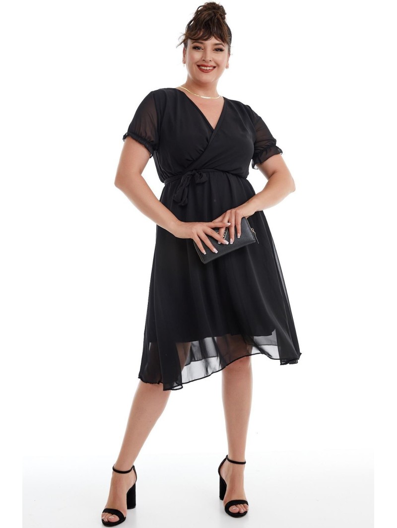 Elegantiška juoda suknelė su dirželiu ❤️ Suknelės apkūnioms