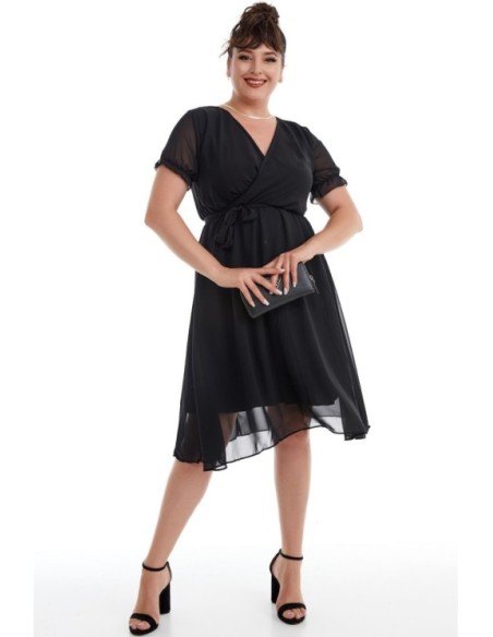 Elegantiška juoda suknelė su dirželiu ❤️ Suknelės apkūnioms