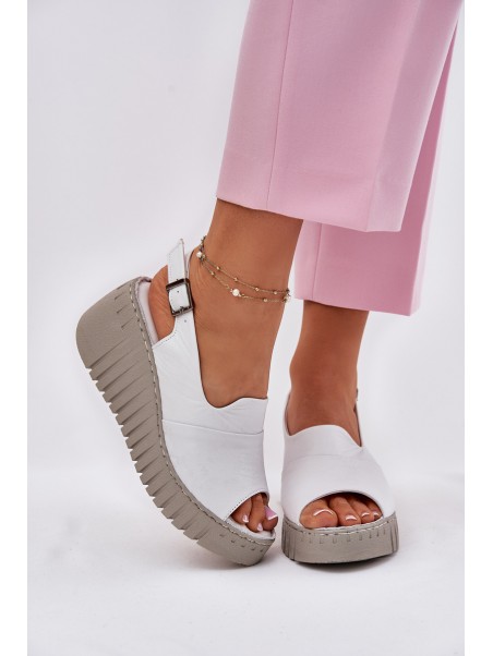 Women's Sandals Made Of Natural Leather On Wedge White Artiker 54C0786