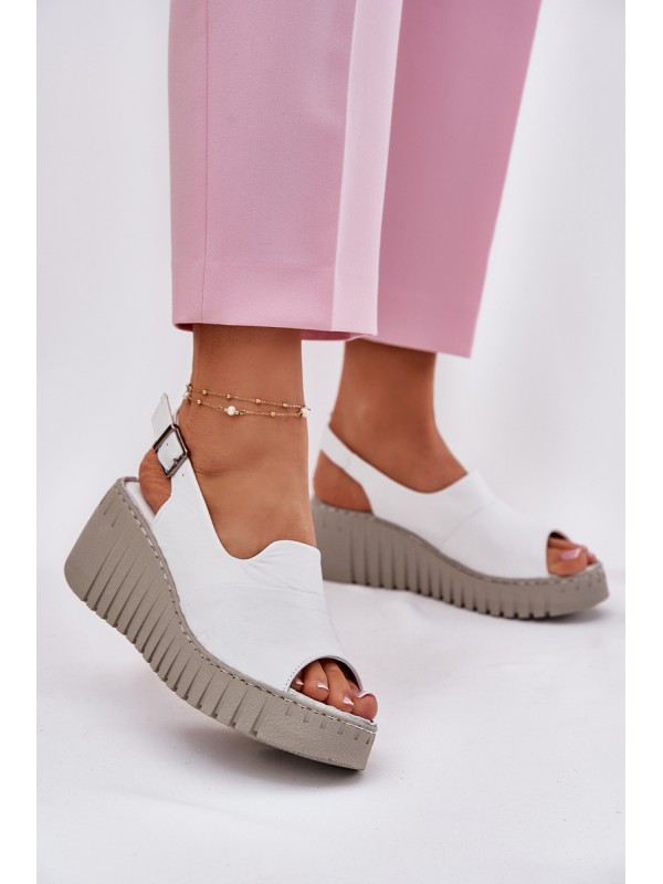 Women's Sandals Made Of Natural Leather On Wedge White Artiker 54C0786