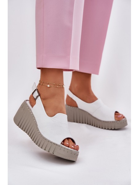 Women's Sandals Made Of Natural Leather On Wedge White Artiker 54C0786