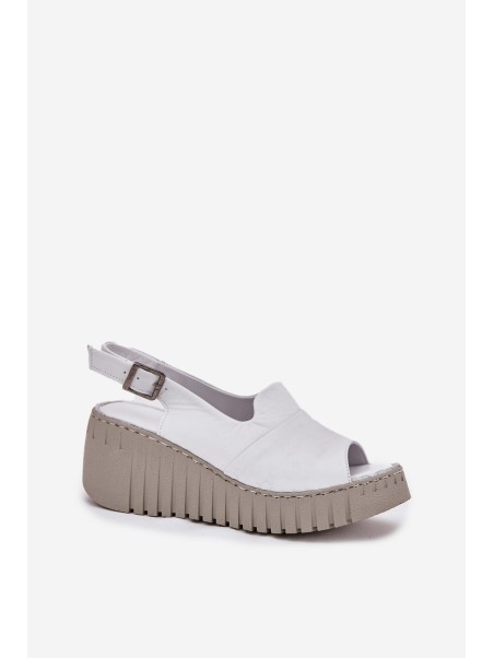 Women's Sandals Made Of Natural Leather On Wedge White Artiker 54C0786
