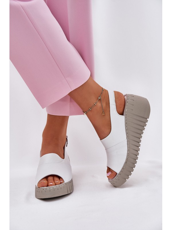 Women's Sandals Made Of Natural Leather On Wedge White Artiker 54C0786