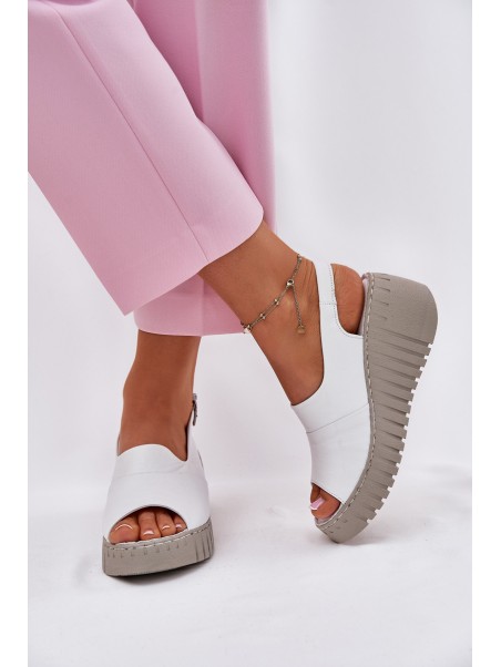 Women's Sandals Made Of Natural Leather On Wedge White Artiker 54C0786