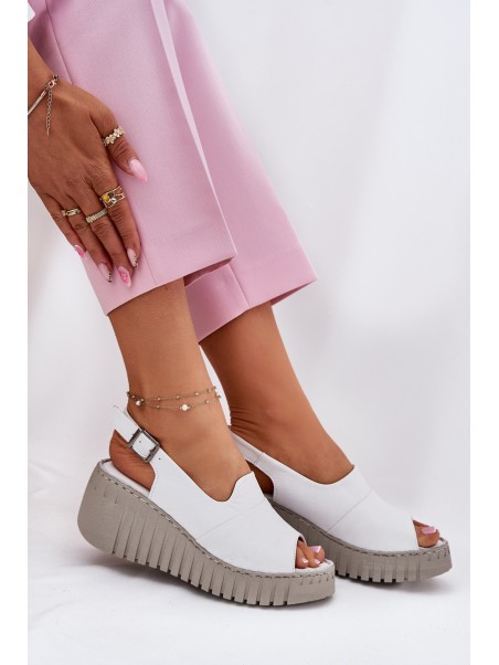 Women's Sandals Made Of Natural Leather On Wedge White Artiker 54C0786