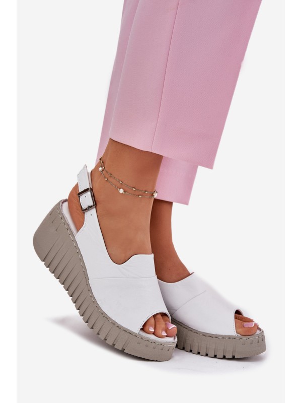 Women's Sandals Made Of Natural Leather On Wedge White Artiker 54C0786