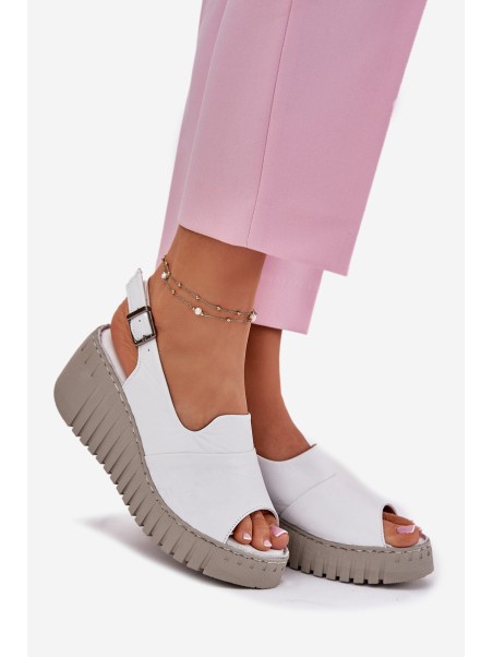 Women's Sandals Made Of Natural Leather On Wedge White Artiker 54C0786