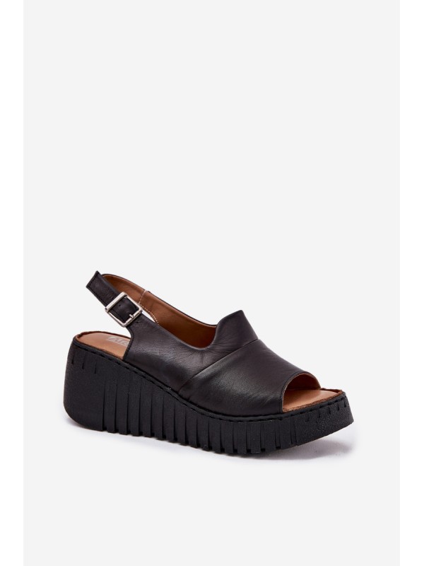Ladies Sandals Made Of Natural Leather On Wedge Artiker Black 54C0791