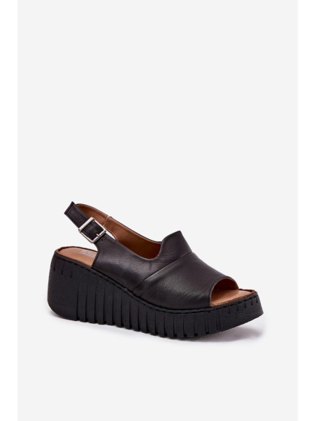 Ladies Sandals Made Of Natural Leather On Wedge Artiker Black 54C0791