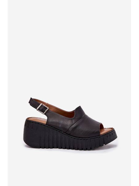 Ladies Sandals Made Of Natural Leather On Wedge Artiker Black 54C0791
