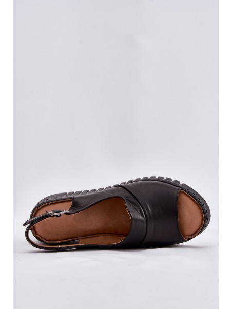 Ladies Sandals Made Of Natural Leather On Wedge Artiker Black 54C0791
