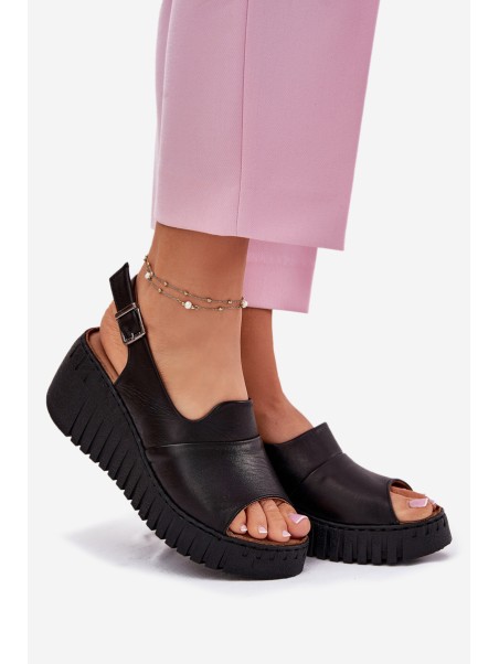 Ladies Sandals Made Of Natural Leather On Wedge Artiker Black 54C0791