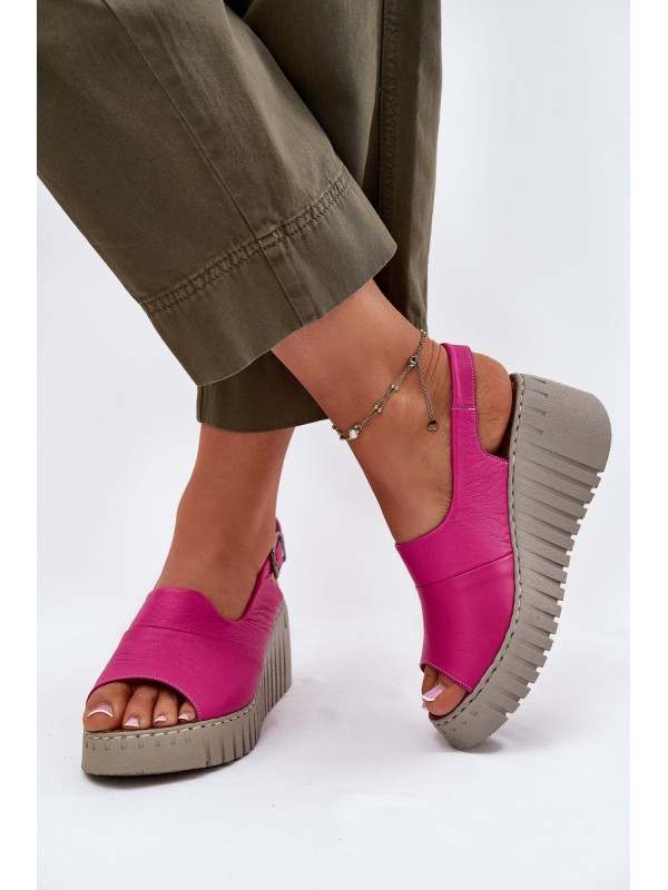 Women's Sandals Made Of Natural Leather On Wedge Fuchsia Artiker 54C0789