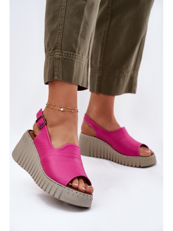 Women's Sandals Made Of Natural Leather On Wedge Fuchsia Artiker 54C0789 2